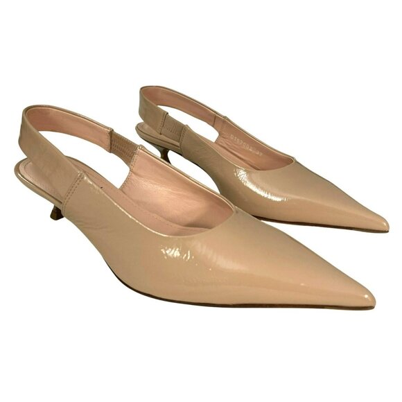 AGL Lenor Nude Pointed Toe Slingback Kitten Heel Shoes NEW Sz 37 / US 7 - Picture 1 of 10